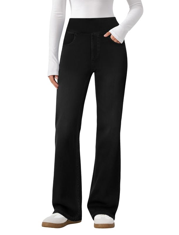 DLOODA Trendy Flare Jeans for Women Pull On Bootcut Stretchy Denim Pants
