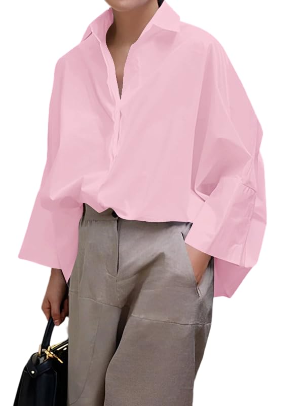 UOOZEE Womens Button Down Shirt Casual 3/4 Sleeve Loose Fit Collared Work Blouse Tops