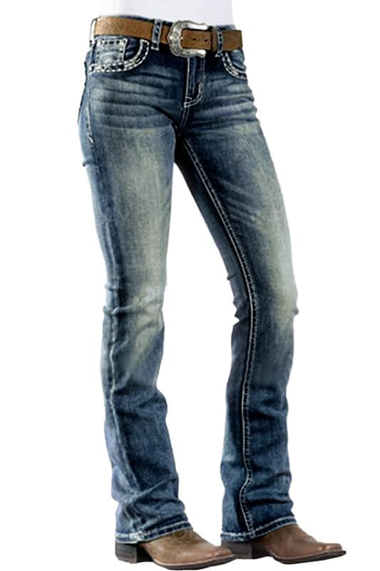 Women's Mid Rise Bootcut Jeans Western Stretchy Straight Leg Denim Pants