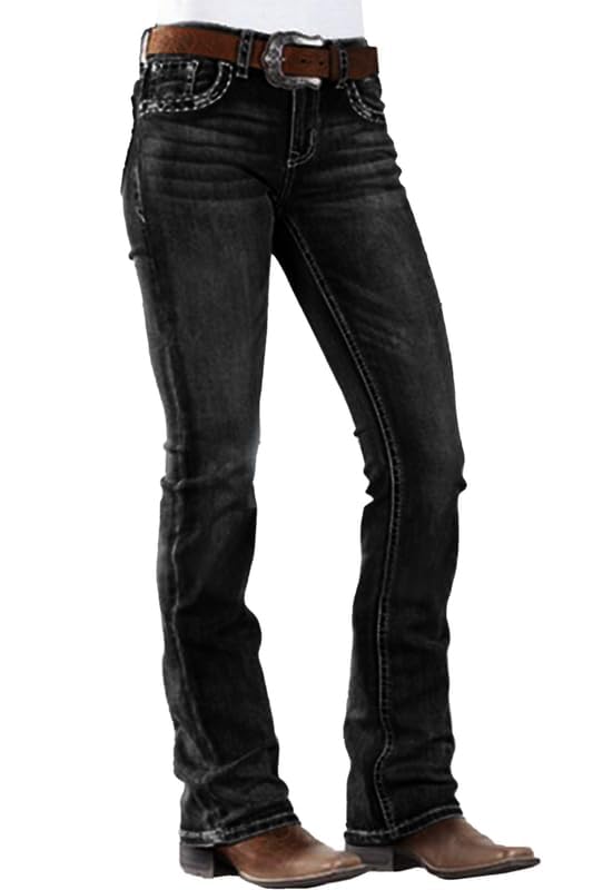 Women's Mid Rise Bootcut Jeans Western Stretchy Straight Leg Denim Pants
