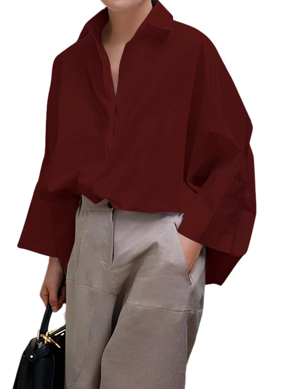 UOOZEE Womens Button Down Shirt Casual 3/4 Sleeve Loose Fit Collared Work Blouse Tops