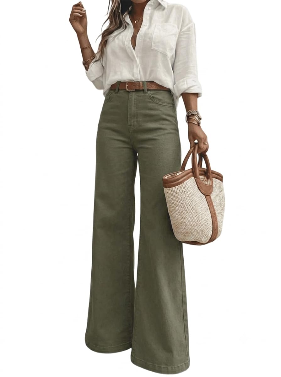 Women's High Waisted Wide Leg Jeans Classic 5-Pocket Dark Wash Long Bootcut Denim Pants for Casual Office Work