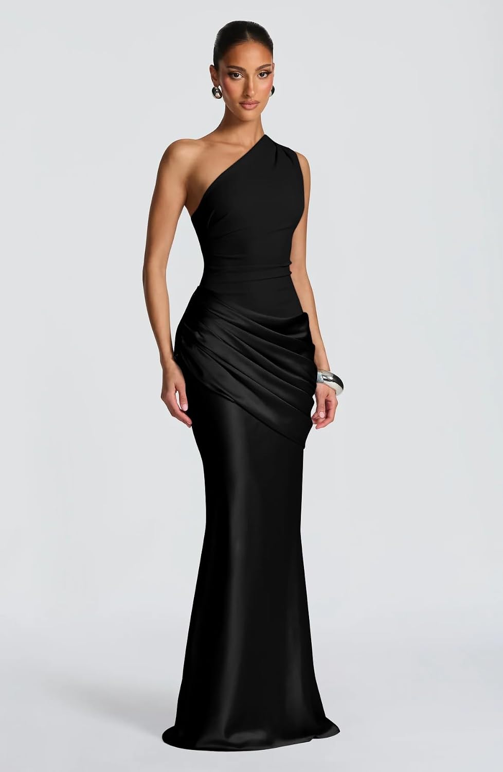 Memoriesea Women's One Shoulder Pleated Formal Wedding Maxi Dress