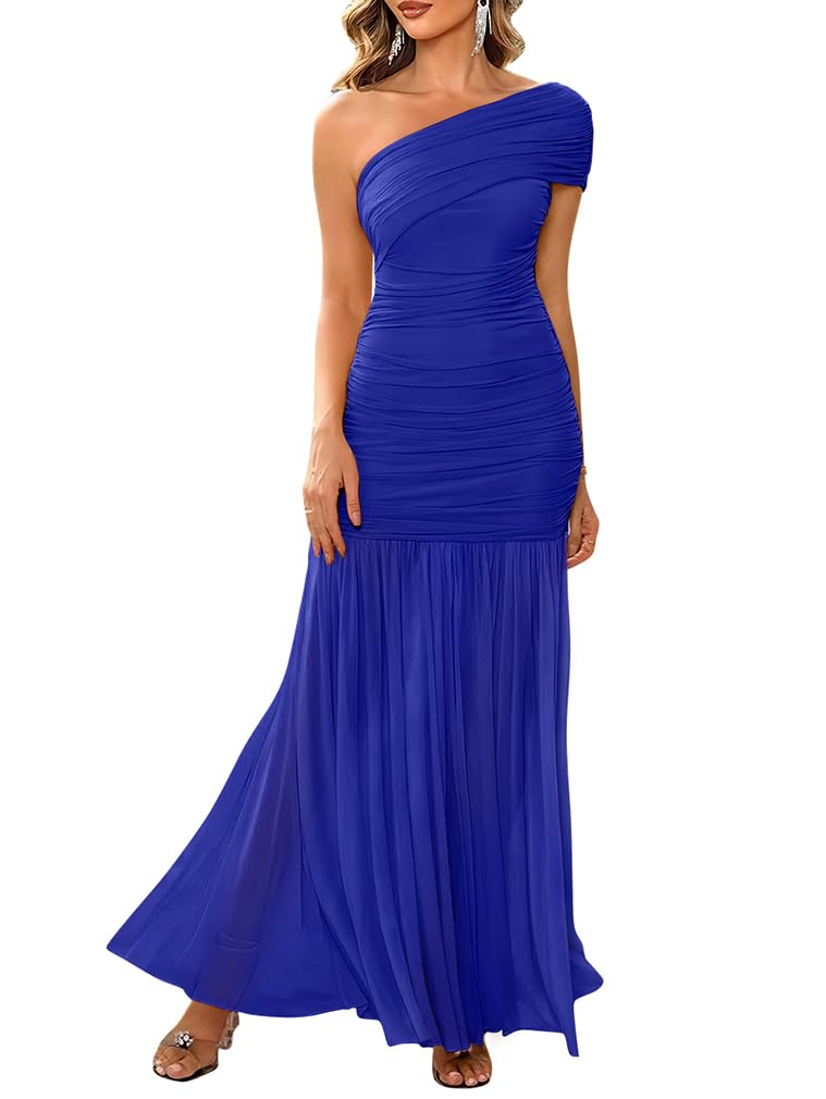 LAGSHIAN Womens Formal One Shoulder Sleeveless Evening Long Dress