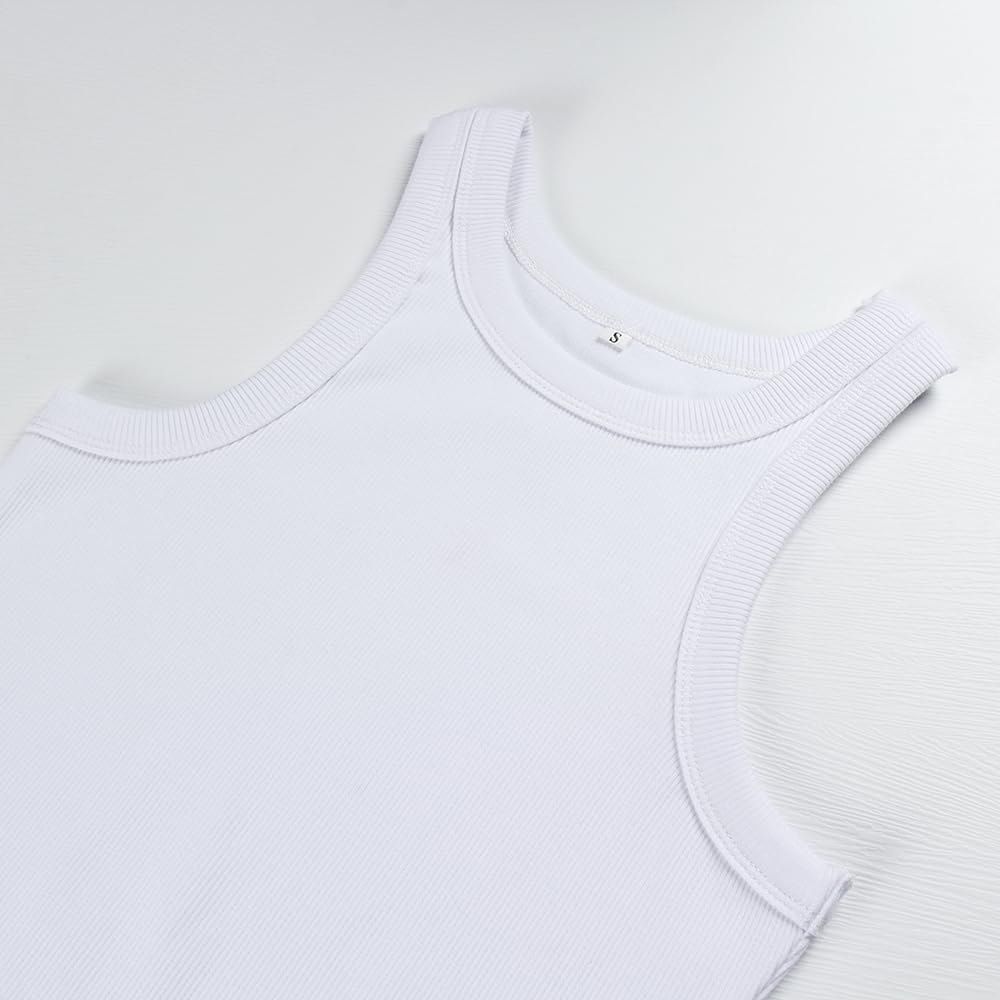 GEMBERA Womens Sleeveless Racerback High Neck Casual Basic Cotton Ribbed Fitted Tank Top