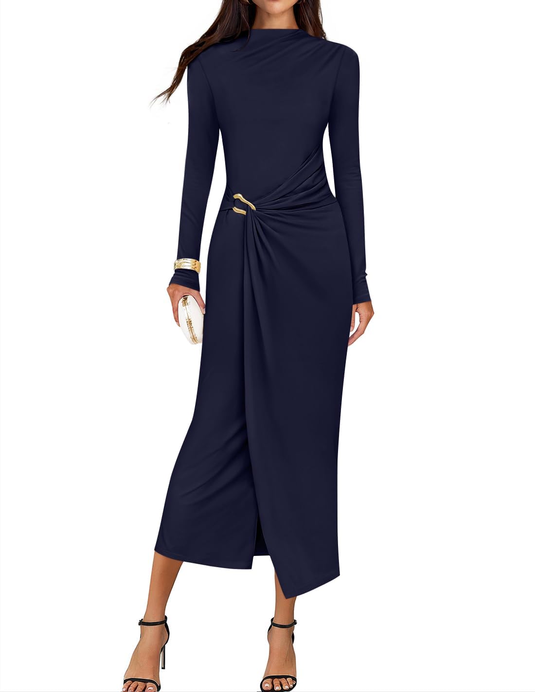 ZESICA Womens Fall Long Sleeve Wedding Guest Midi Dresses
