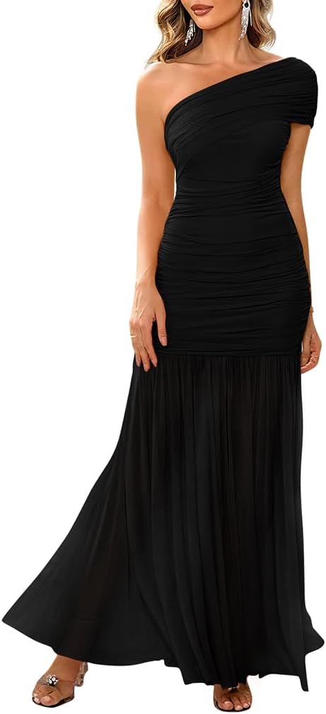LAGSHIAN Womens Formal One Shoulder Sleeveless Evening Long Dress