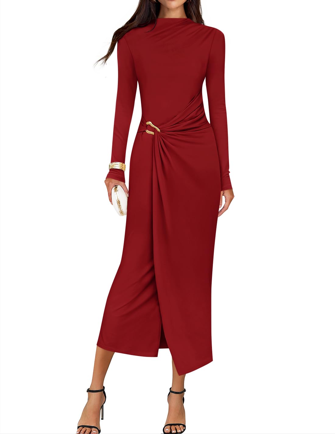 ZESICA Womens Fall Long Sleeve Wedding Guest Midi Dresses