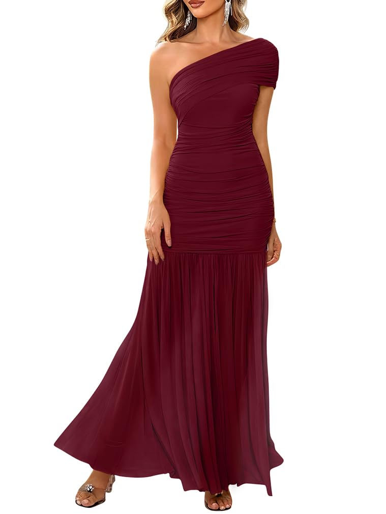 LAGSHIAN Womens Formal One Shoulder Sleeveless Evening Long Dress