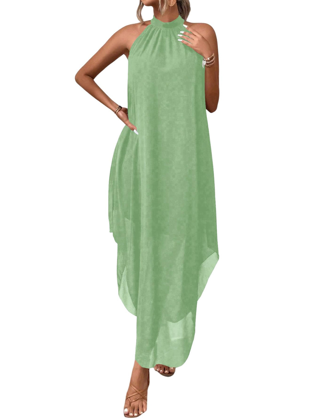 Verdusa Women’s Formal Wedding Guest Dress Halter Flowy Chiffon Long Dress