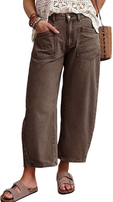 yoeasy Womens Camo Print Wide Leg Jeans Vintage Casual Barrel Denim Pants