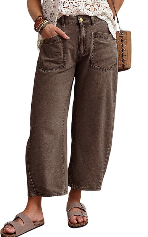 yoeasy Womens Camo Print Wide Leg Jeans Vintage Casual Barrel Denim Pants