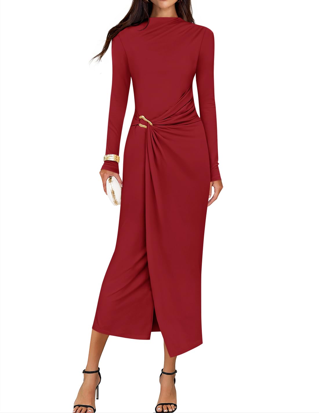 ZESICA Womens Fall Long Sleeve Wedding Guest Midi Dresses