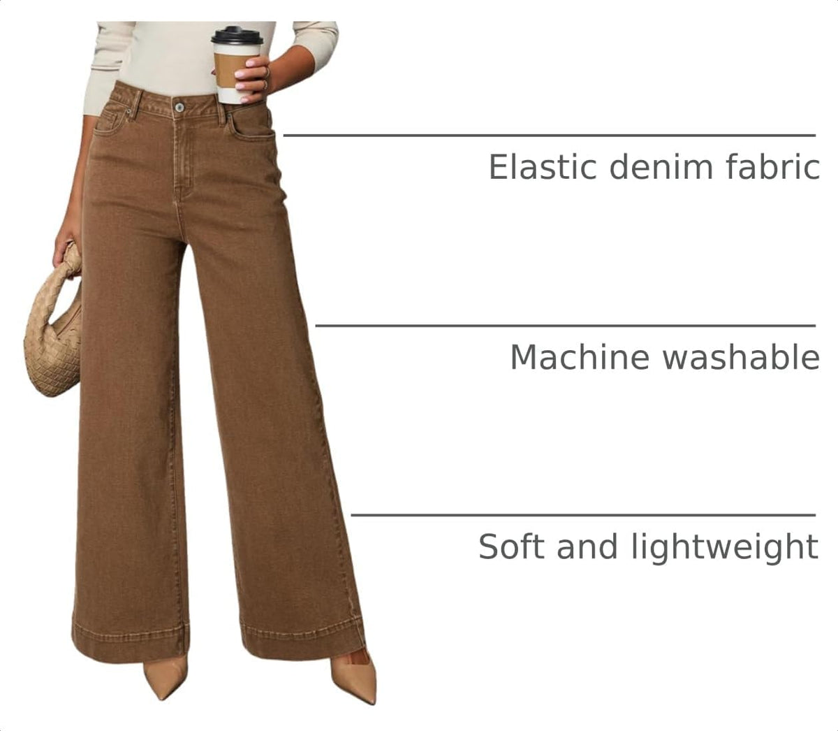 Dokotoo Women's Casual High Waisted Jeans Stretch Wide Leg Loose Denim Pant