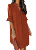 QACOHU Summer Dresses for Women V Neck Ruffle Short Sleeve Shift Dress