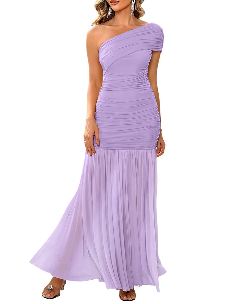 LAGSHIAN Womens Formal One Shoulder Sleeveless Evening Long Dress
