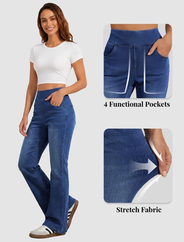DLOODA Trendy Flare Jeans for Women Pull On Bootcut Stretchy Denim Pants