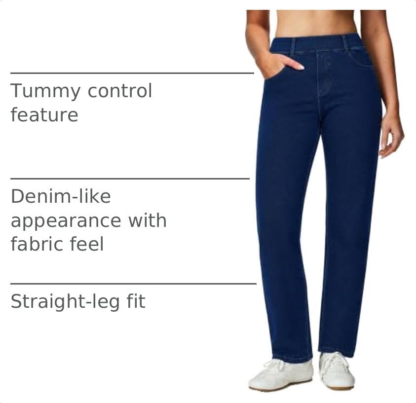 Stretchy Straight Leg Jeans for Women Trendy High Waisted Pull On Pants