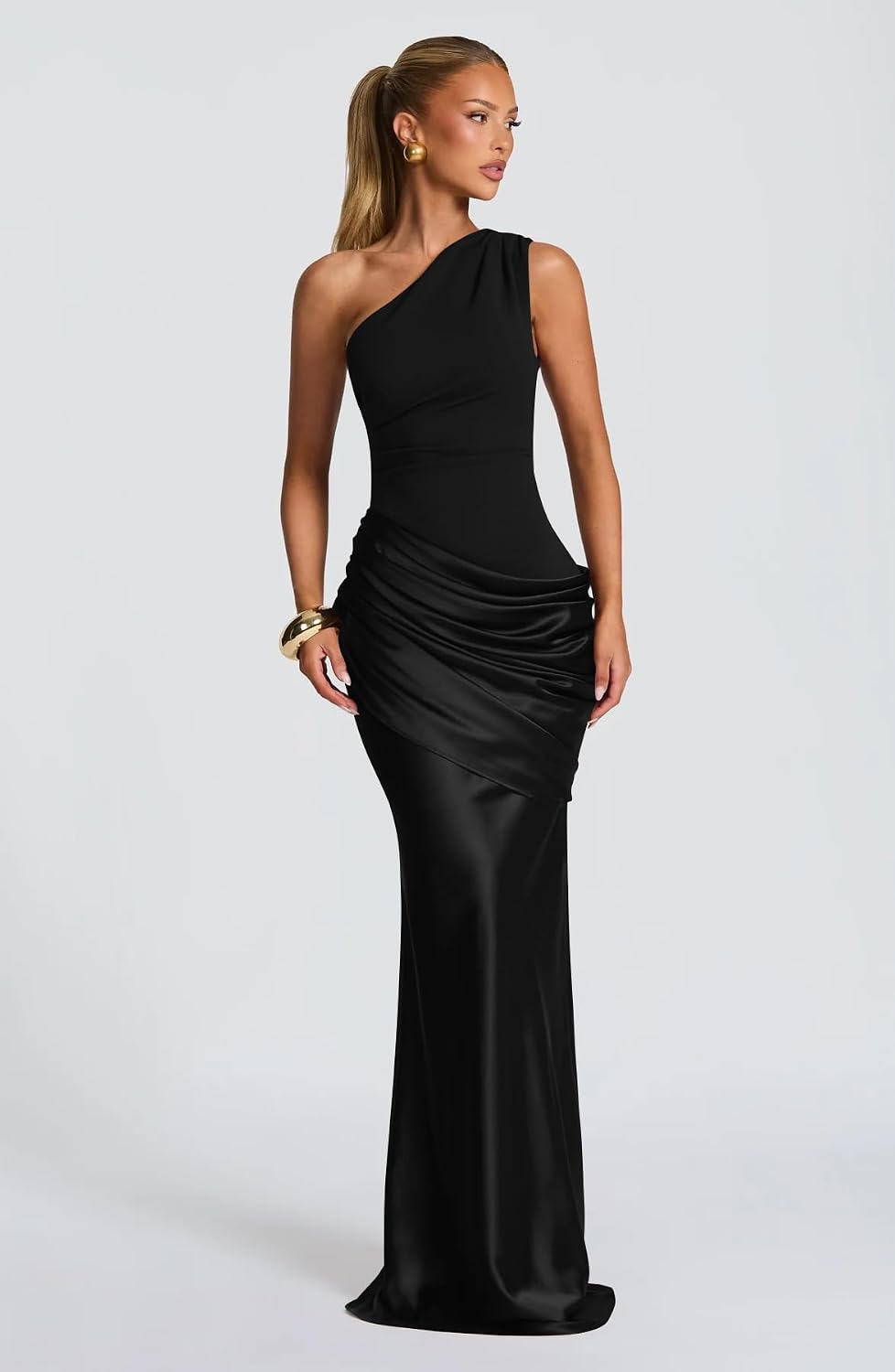 Memoriesea Women's One Shoulder Pleated Formal Wedding Maxi Dress