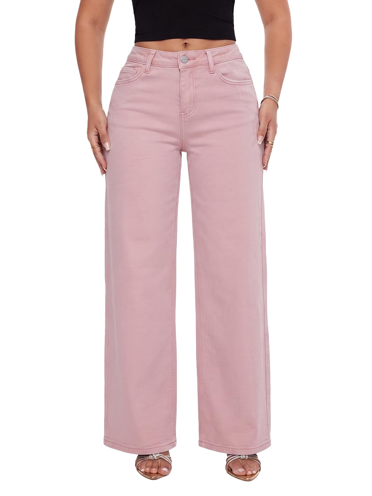 ONESO Wide Leg Jeans for Women Mid Low Rise Baggy Stretchy Denim Pants