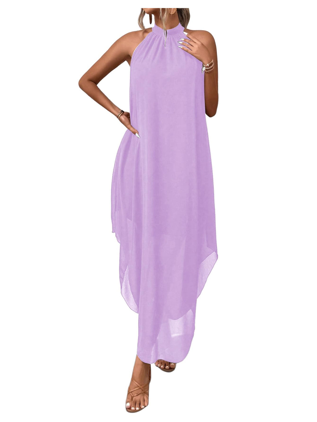 Verdusa Women’s Formal Wedding Guest Dress Halter Flowy Chiffon Long Dress