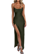 Memoriesea Women's Sexy Spaghetti Strap Bodycon Cowl Neck Party Cocktail Maxi Dress