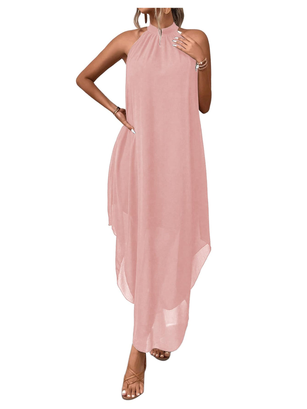 Verdusa Women’s Formal Wedding Guest Dress Halter Flowy Chiffon Long Dress