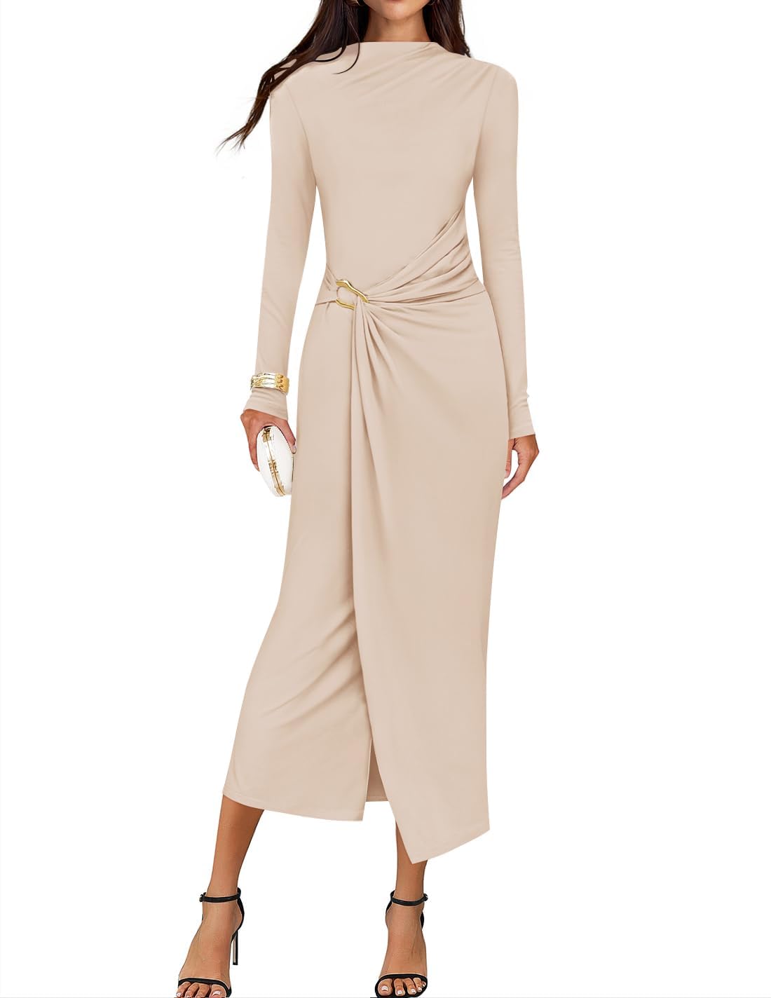 ZESICA Womens Fall Long Sleeve Wedding Guest Midi Dresses