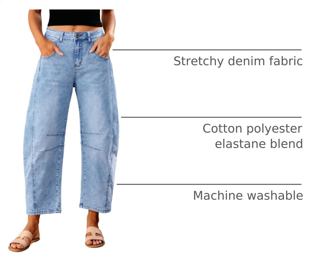GRAPENT Barrel Jeans for Women High Waist Baggy Cropped Stretch Denim Pants