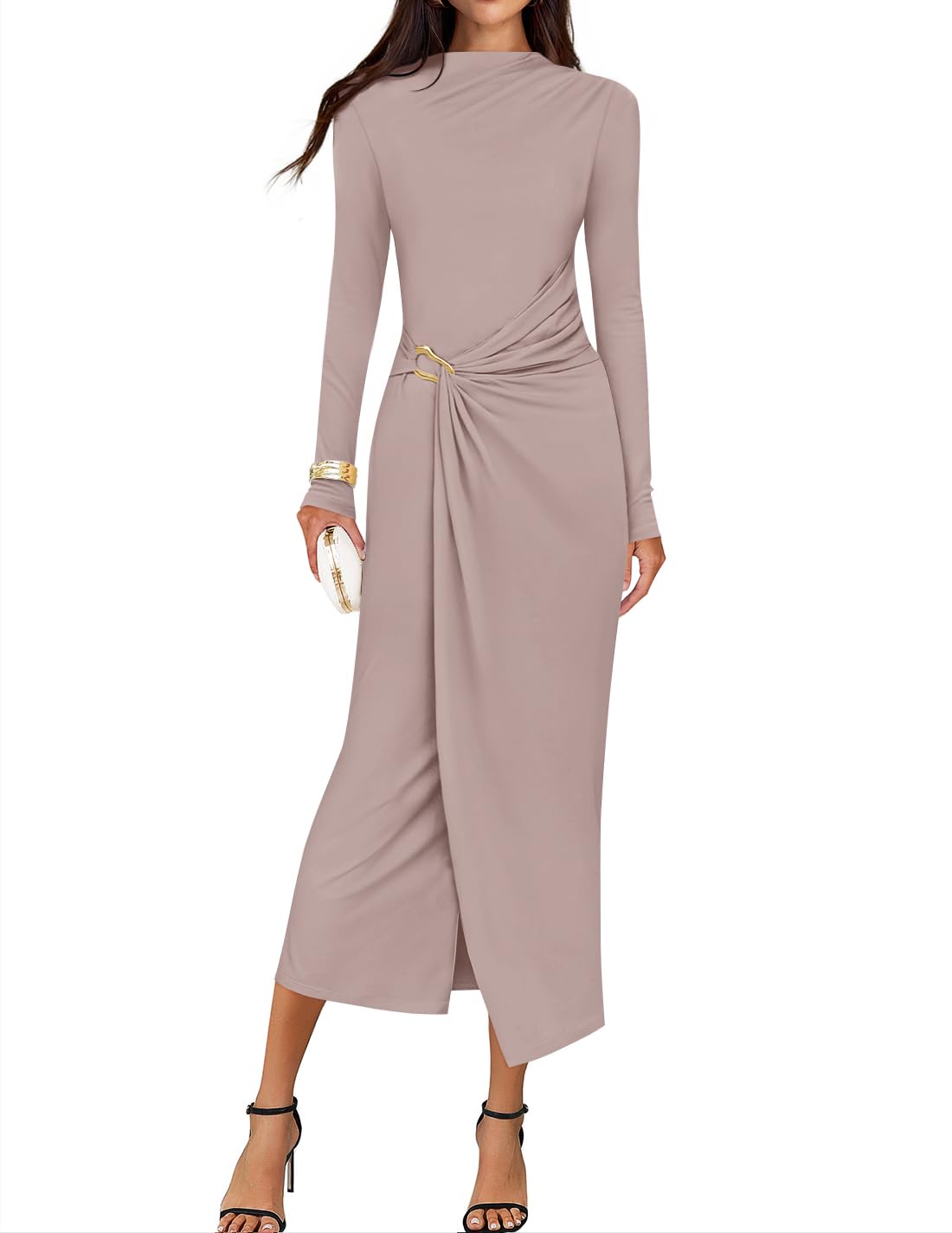 ZESICA Womens Fall Long Sleeve Wedding Guest Midi Dresses