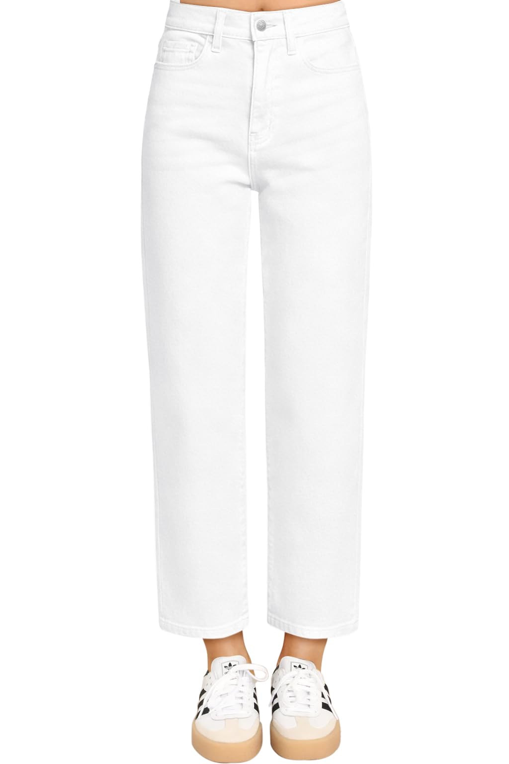 KDF Women's Cropped Straight Leg Jeans - High Waisted Jeans for Women 7/8 Length Denim Pants with Crop Hem