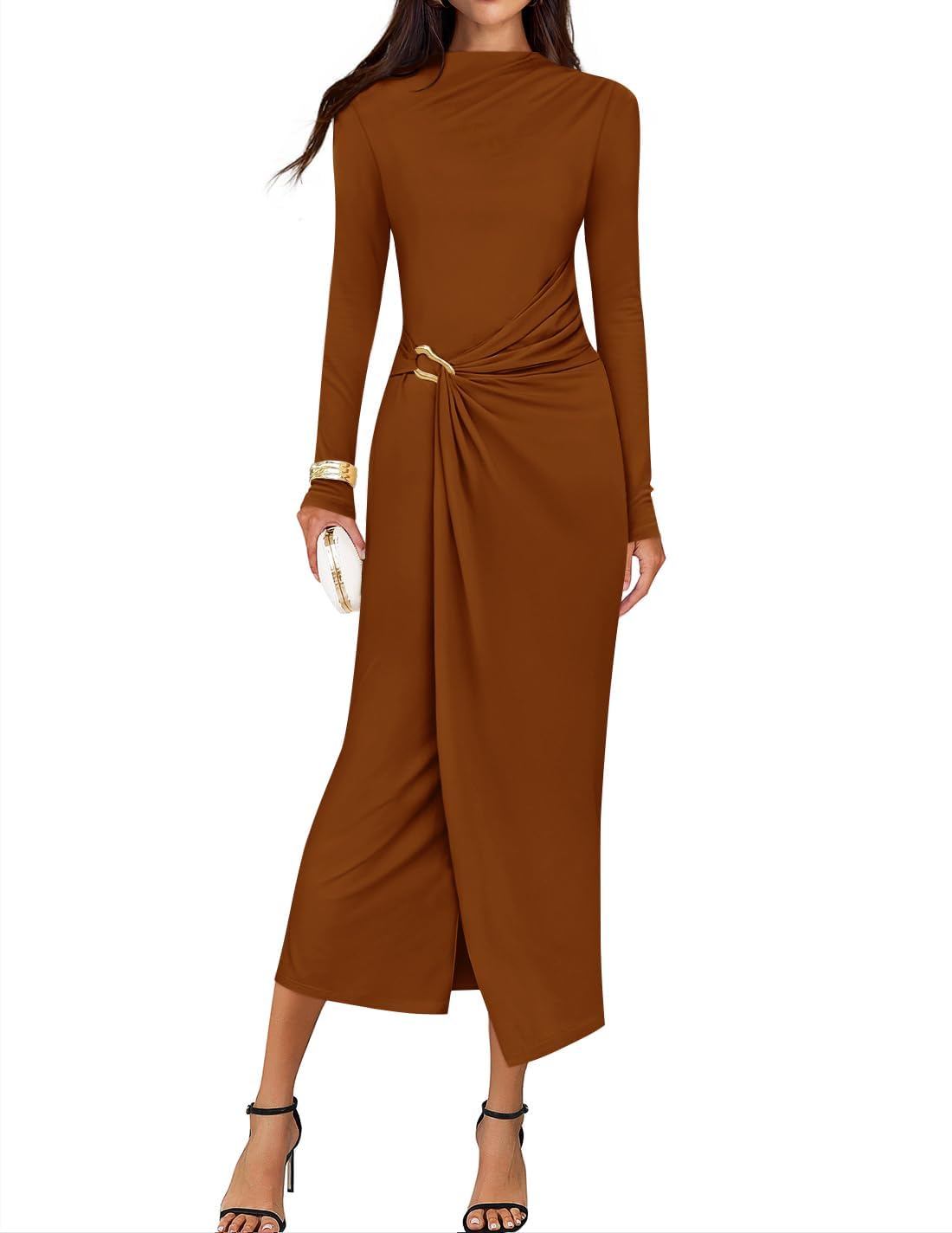 ZESICA Womens Fall Long Sleeve Wedding Guest Midi Dresses