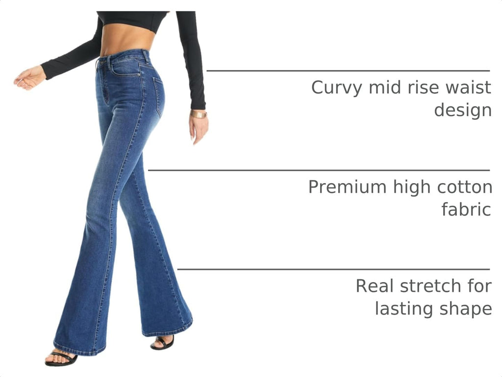 FLYING BANANA Women's Totally Shaping Curvy Stretchy Bootcut Flare Denim Jeans