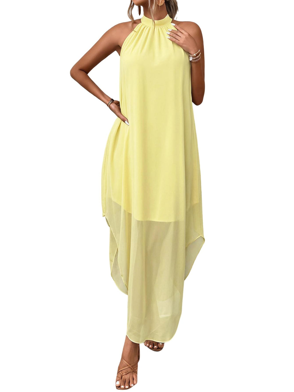 Verdusa Women’s Formal Wedding Guest Dress Halter Flowy Chiffon Long Dress