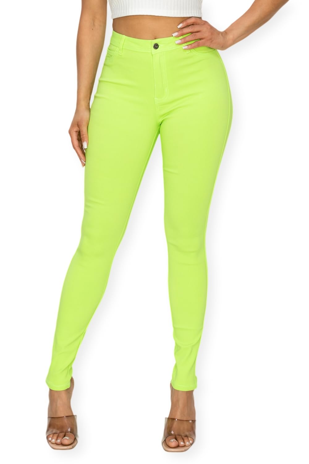 High Waisted-Rise Colored Stretch Skinny Destroyed Ripped Distressed Jeans for Women Olive Mustard RED