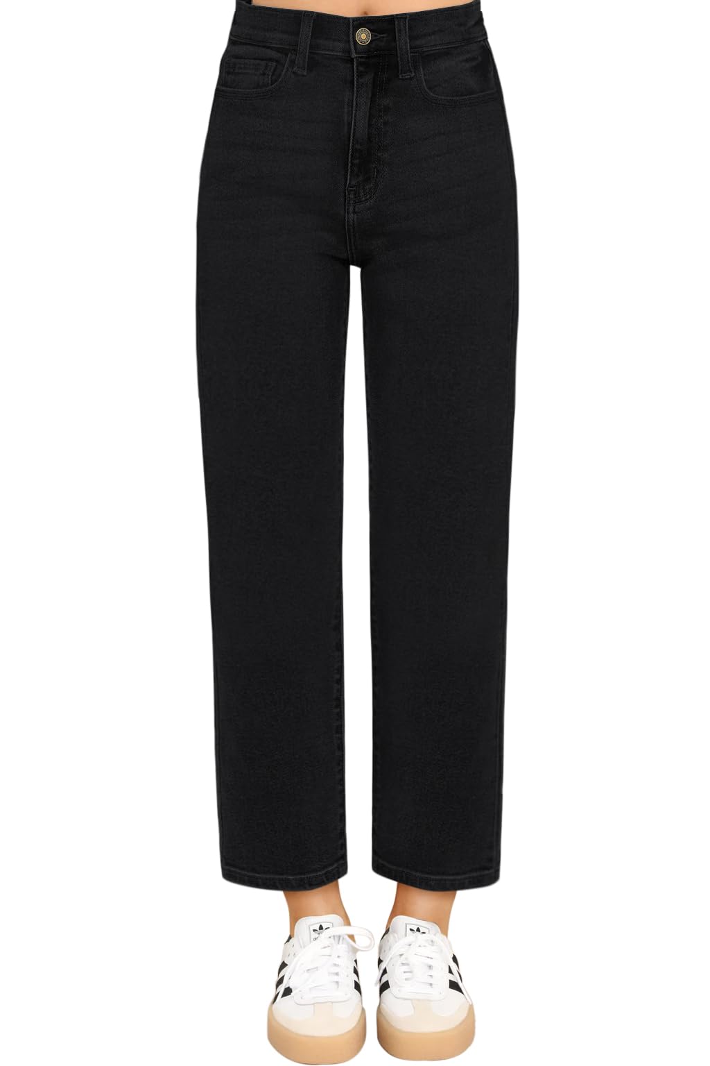 KDF Women's Cropped Straight Leg Jeans - High Waisted Jeans for Women 7/8 Length Denim Pants with Crop Hem