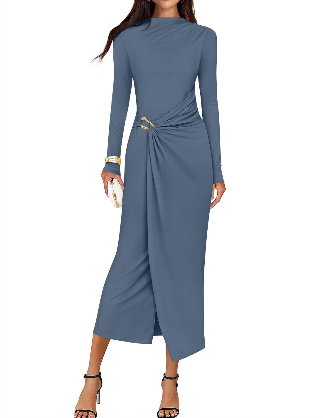 ZESICA Womens Fall Long Sleeve Wedding Guest Midi Dresses