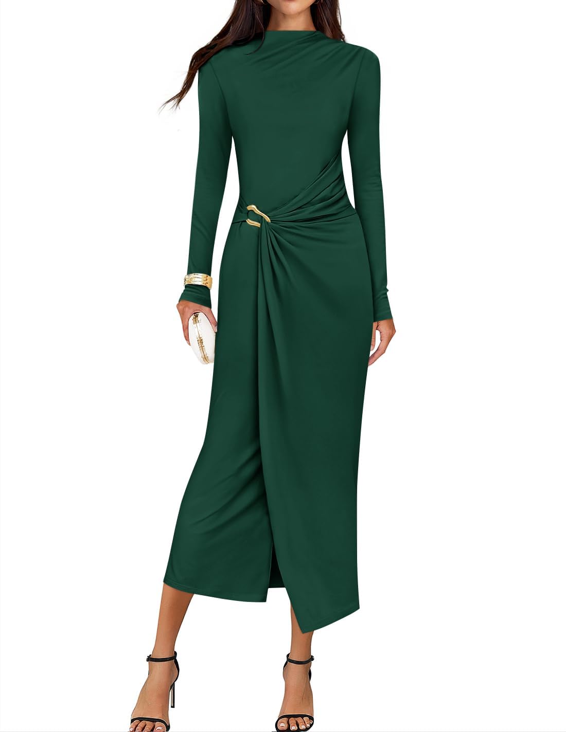 ZESICA Womens Fall Long Sleeve Wedding Guest Midi Dresses