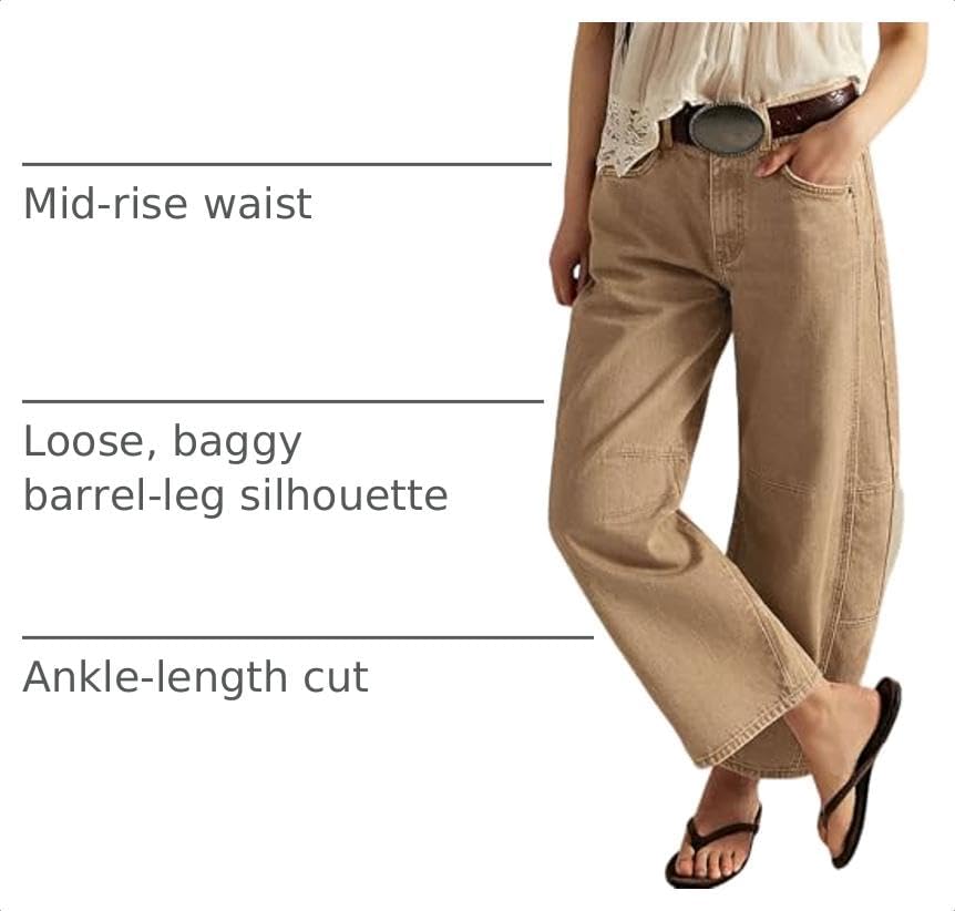 loveimgs Women Casual Wide Leg Mid Rise Jeans Baggy Barrel Jeans Denim Pull On Pants Sweatpants Y2k Boyfriend Boho Ankle Pant