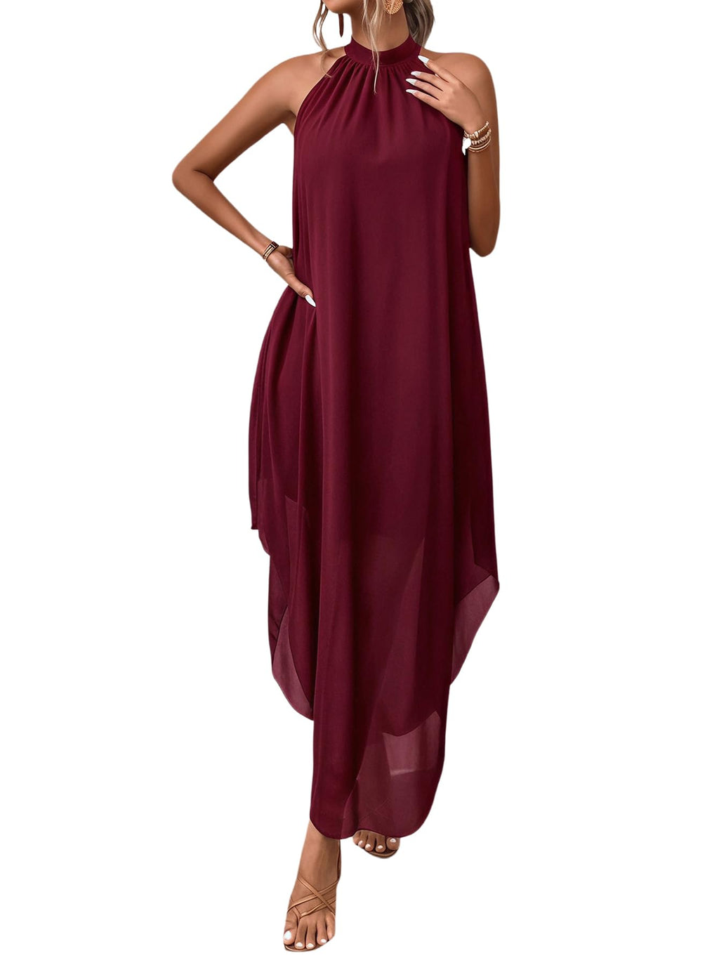 Verdusa Women’s Formal Wedding Guest Dress Halter Flowy Chiffon Long Dress
