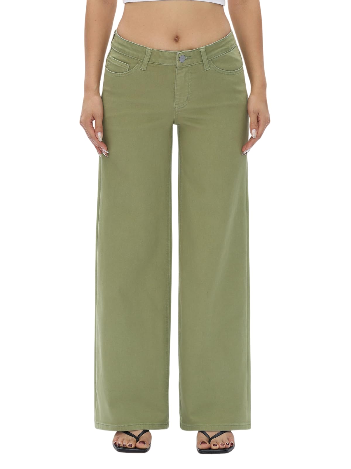 ONESO Wide Leg Jeans for Women Mid Low Rise Baggy Stretchy Denim Pants