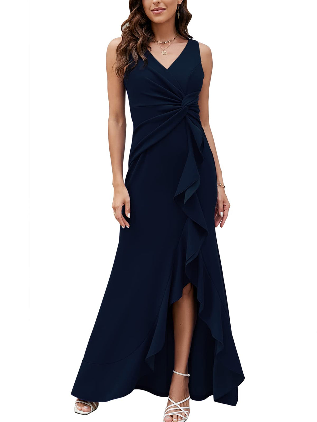 FQA Formal Evening Dresses for Women Elegant Evening Party Prom Dress Long Sexy V Neck Sleeveless Split Wrap