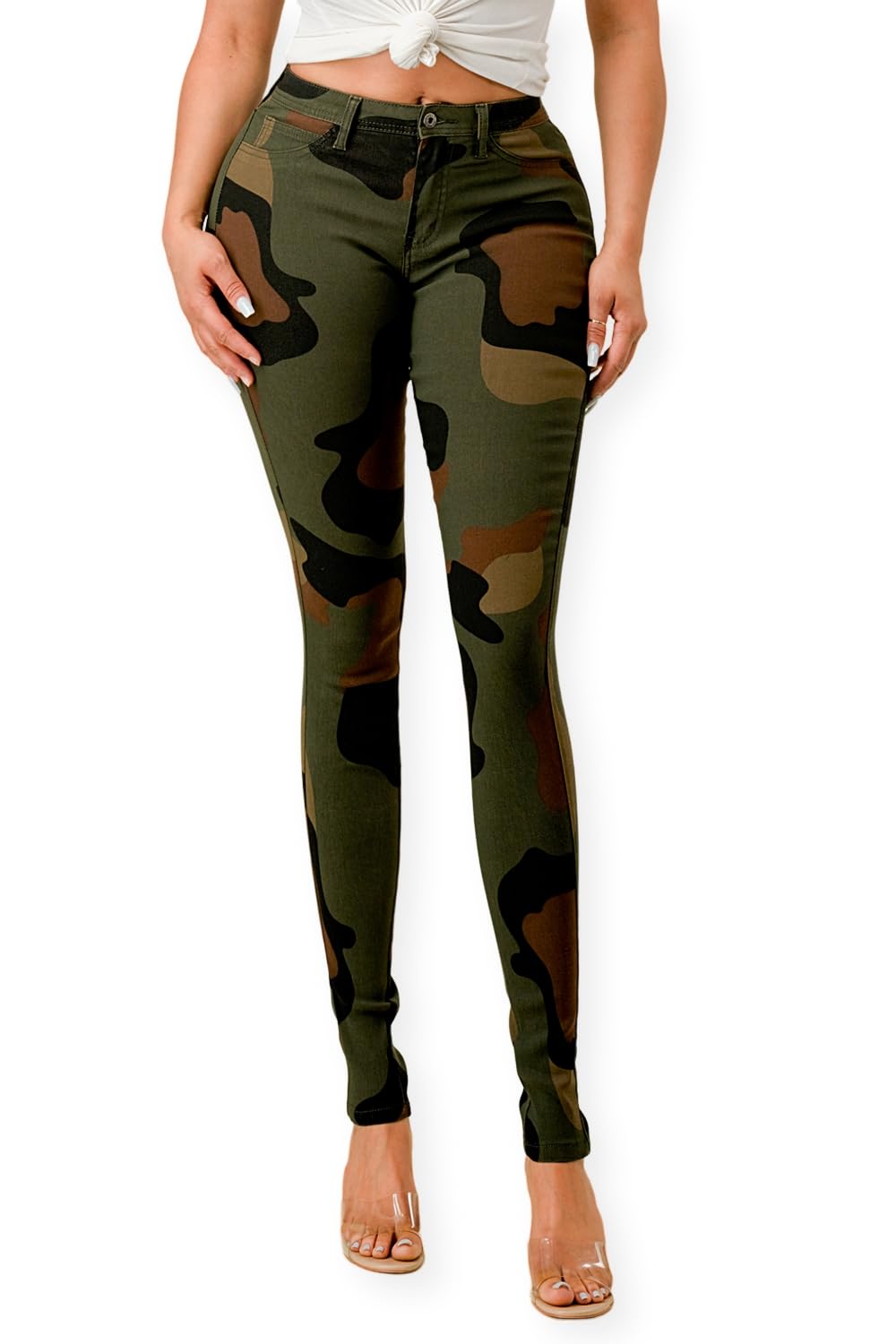 High Waisted-Rise Colored Stretch Skinny Destroyed Ripped Distressed Jeans for Women Olive Mustard RED
