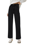 KDF Straight Leg Jeans for Women High Waisted Frayed Baggy Pants Stretchy Cropped Wide Leg Jeans