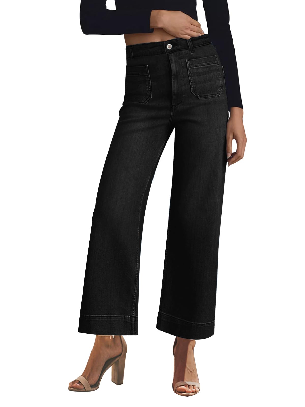 KUNMI Women's Wide Leg Jeans High Waisted Straight Leg Stretchy Denim Pants with Pockets