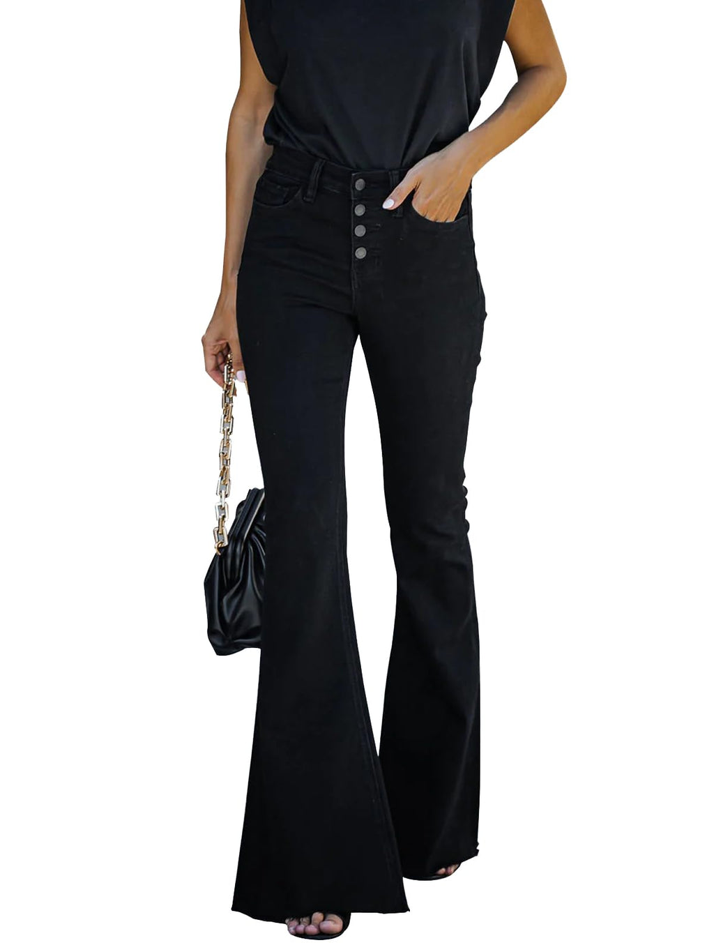 KUNMI Women's Flare Bell Bottom Jeans High Waisted Wide Leg Bootcut Jeans Stretchy Denim Pants