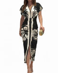 CHICME Dresses for Women Floral Plunge V Neck Ruched Midi Dress