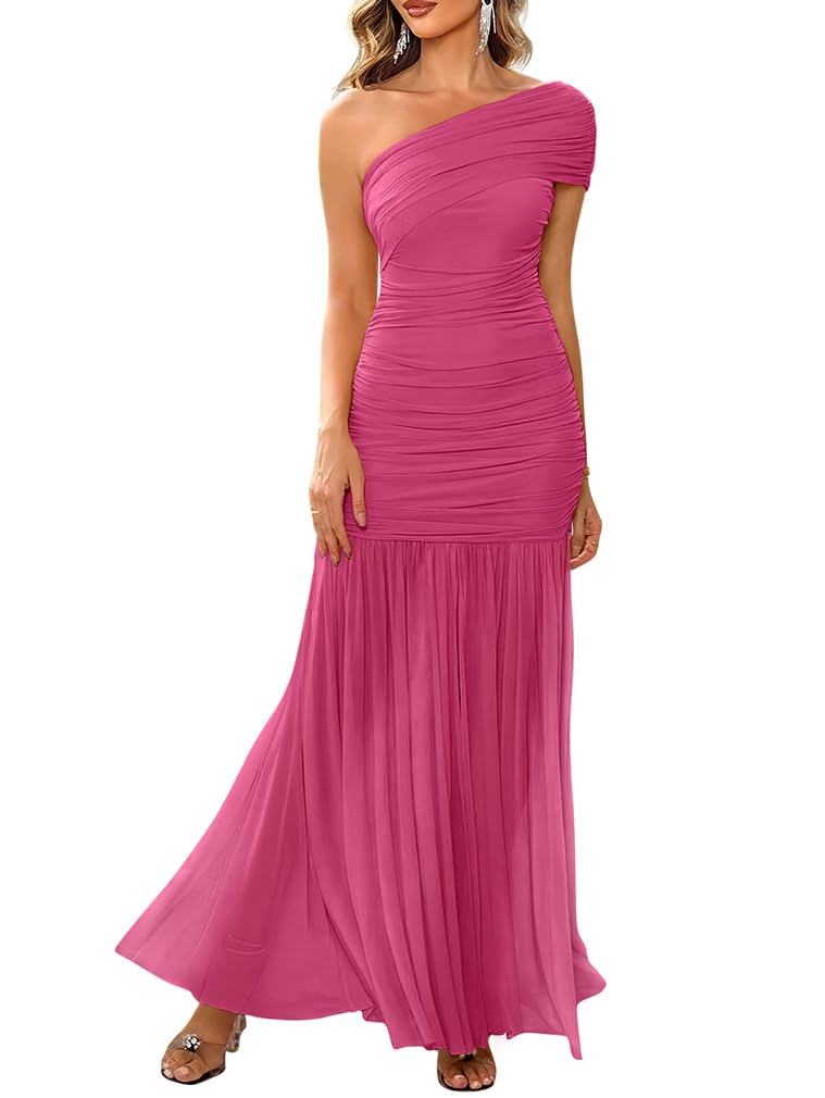LAGSHIAN Womens Formal One Shoulder Sleeveless Evening Long Dress