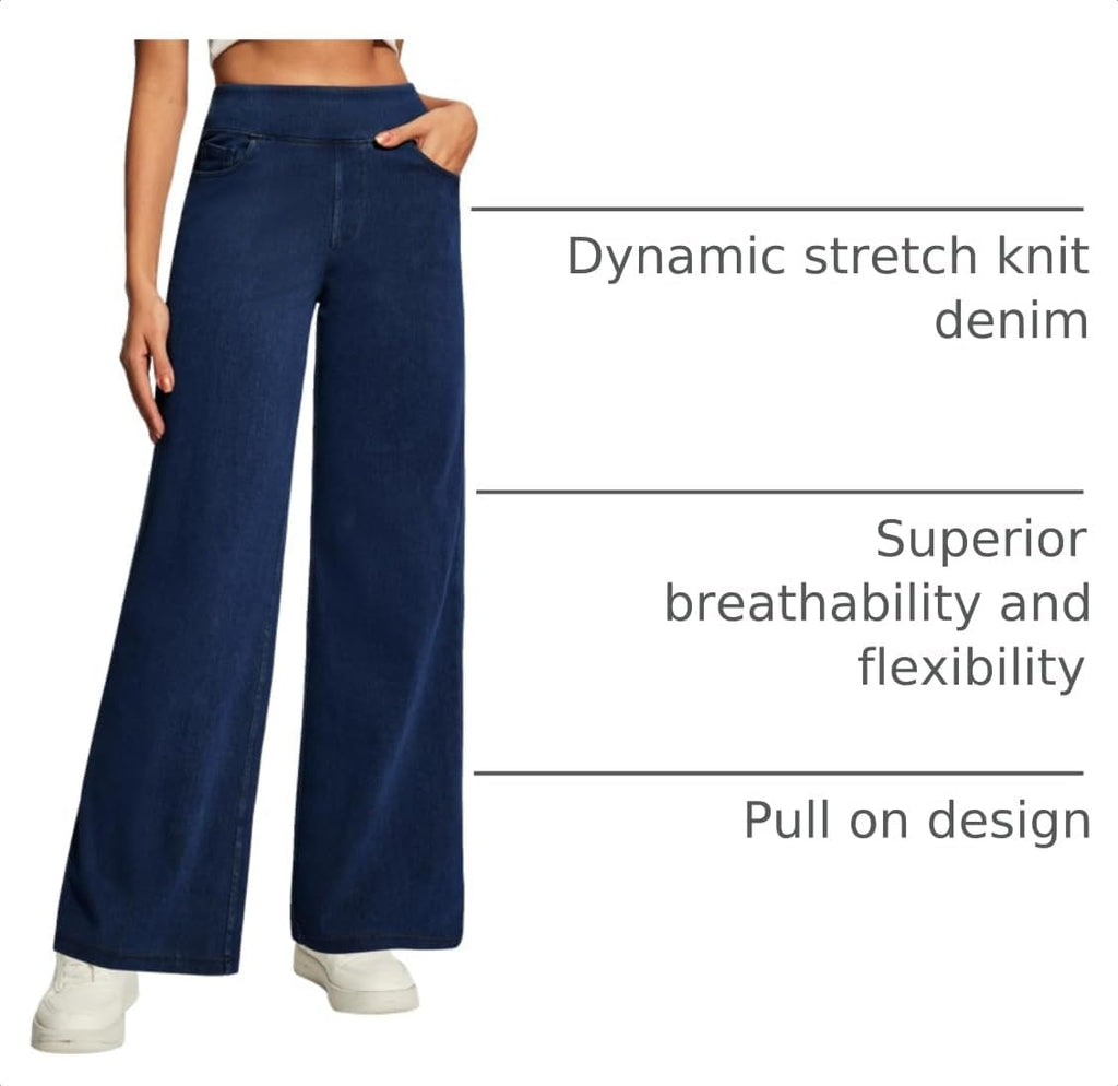 Wide Leg Jeans for Women Trendy Stretchy Pull On Baggy Sweatpant Jeans
