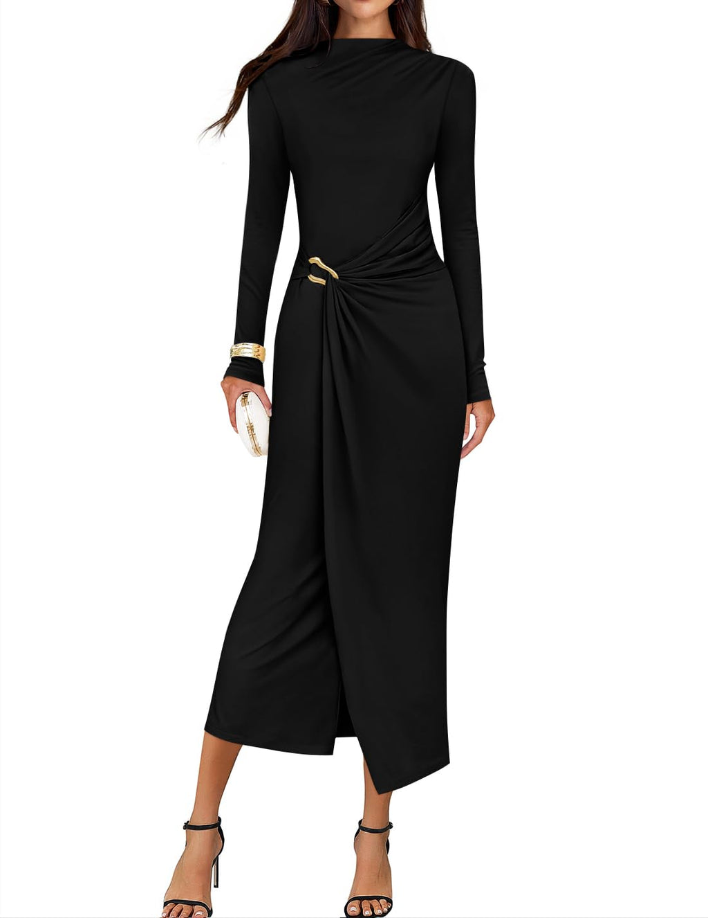 ZESICA Womens Fall Long Sleeve Wedding Guest Midi Dresses